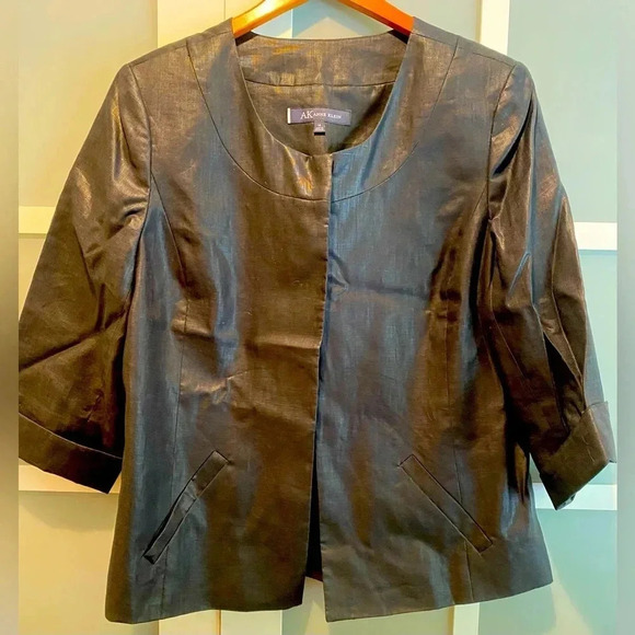 Anne Klein Women’s 100% Linen Blk Cuffed 3/4 Sleeve Elegant Blazer Jacket 14 EUC - Picture 3 of 11